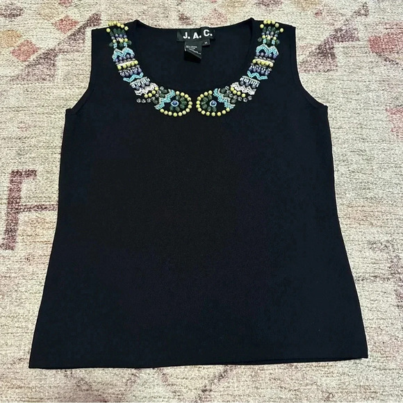 Y2K J.A.C. beaded collared black tank top size medium - Picture 3 of 10